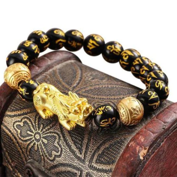 10mm Feng Shui PiXiu Obsidian Wealth Beaded Stretch Bracelet - Picture 4 of 11